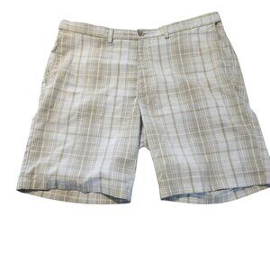 Haggar Cool 18 Pro Shorts Golf Beige Plaid Adjustable Waist Mens Size 40 EUC
